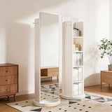 360° Rotating Full-Length Mirror with 4-Tier Bookcase, 3-in-1 Floor Dressing Mirror, Coat Rack & Magazine Holder for Bedroom, Living Room, Study Room Decor