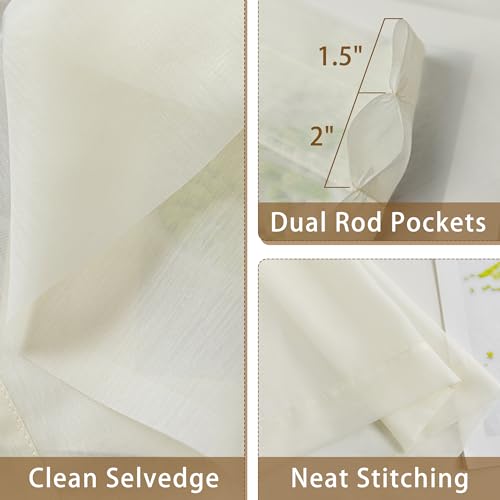 Natural Sheer Curtains 96 Inches Long, Privacy Semi Sheer Curtains for Living Room Bedroom, Light Filtering Rod Pocket Voile Window Drapes 2 Panels Set, Each 42" W x 96" L