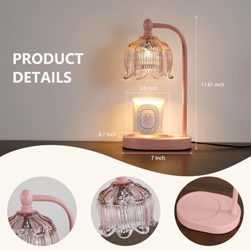 Pink Candle Warmer Lamp with Timer and Dimmer,Gifts for Mom/Wife, Melt Wax Warmer Lamp with 2 Bulbs for Candle Jars House Warming New Home Decor