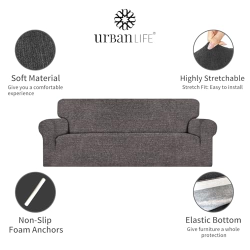 URBANLIFE Stretch Sofa Covers & Loveseat Couch Covers for Living Room Slipcover Set, 2-Pieces Machine Washable Couch Cover, Charcoal Gray