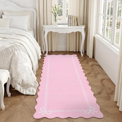 Garvee Scalloped Bow Runner Rug 2x6 Washable Kitchen Runner Rug Non-Slip
