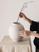 Large White Ceramic Vase - 9.8 Inch Rustic Farmhouse Flower Vase for Home Decor, Minimalist Tall Vases for Living Room, Table, Bathroom, Holiday & Weddings (Sandstone White)
