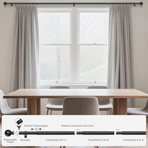HeiDear 2 Pack Curtain Rods for Windows 30 to 45 Inches, 5/8" Matte Black Metal Curtain Rod, Adjustable Single Window Rods for Bedroom, Living Room, Kitchen, Office