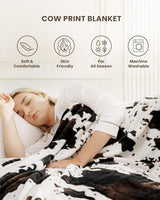 Cow Print Blanket Ultra Soft Flannel Throw Blanket for Couch Bed, Cute Cozy Lightweight All-Season Fleece Blanket, Gift for Women & Girls, 50×60 Inches Black & White
