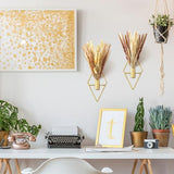 Peryiter 2 Pcs Small Boho Wall Decor Hanging Planters with Artificial Pampas Metal Wall Art Modern Home Decor Display Art for Bedroom Bathroom Living Room(Gold)