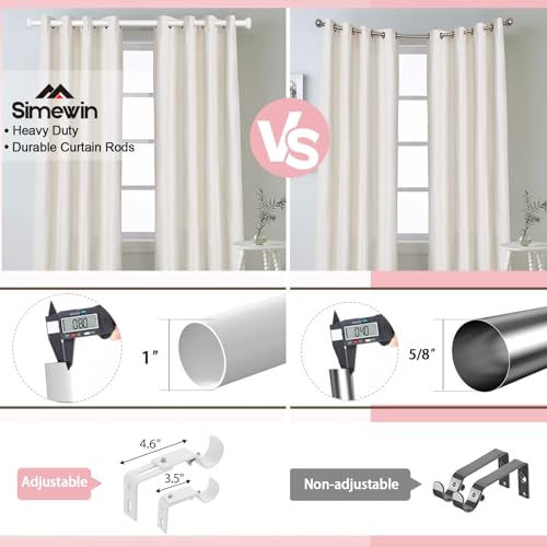 SIMEWIN Heavy Duty White Curtain Rods for Windows 48 to 84 Inches, White 1" Adjustable Curtain Rods with Diamond Finials for Bedroom, Living Room, Patio, Kitchen