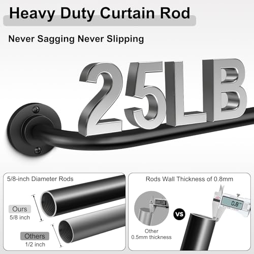 Curtain Rods for Windows 28 to 48 inch, 5/8 Inch Black Curtain Rod, Adjustable Wrap Around Curtains Rod, Blackout Curtains Rods, Metal Room Darkening Curved Cafe Small Drapery Pole, Matte Black