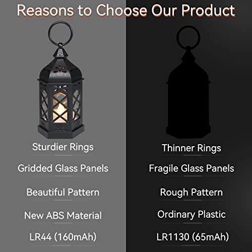12Pcs Mini Lantern with LED Candle, Small Black Lanterns Decorative for Halloween Decorations, Christmas Table Centerpiece, Flickering Candle Holders for Diwali Wedding Medieval Decor, Ornaments