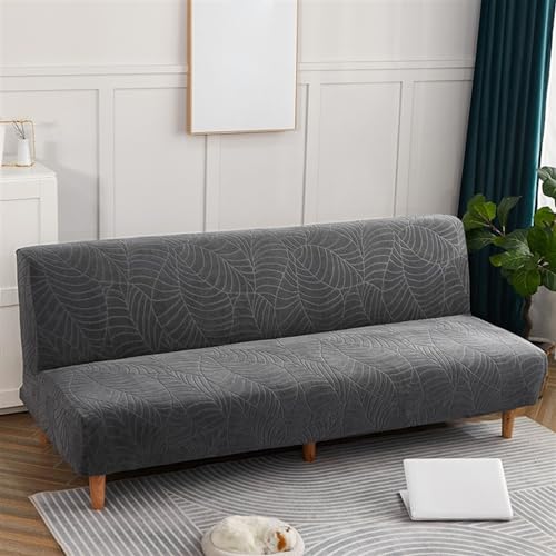 Futon Sofa Cover, Leaf Jacquard Waterproof Stretch Full Coverage Protector for Armless Sofa Bed(Dark Gray,Small)