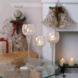 Hosley Set of 3 Crackle Clear Glass Tealight Holders -12 Inch, 10 Inch, 9 Inch Ideal for Weddings Special Events Parties