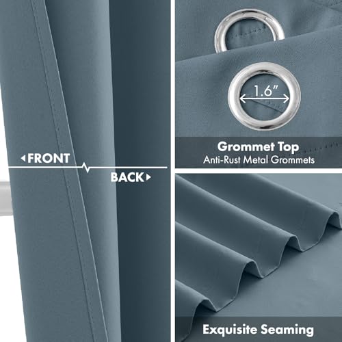 Stone Blue Blackout Curtains for Bedroom Living Room 63 Inch Long 2 Panels, Solid Thermal Insulated Grommet Drapes, Room Darkening Sunlight Blocking Window Treatments, W40 x L63 Inch
