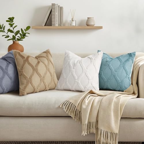 decorUhome Summer Throw Pillow Covers 18x18 Inch Set of 2, Soft Plush Faux Fur Wool Cream White Accent Couch Pillow Covers for Modern Farmhouse Bed Sofa Living Room