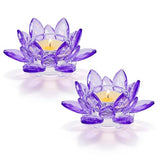 2 Pcs Purple Crystal Lotus Flower Tealight Candle Holder | Glass Votive Candlestick Decor for Home, Wedding, Party & Christmas Table Centerpieces
