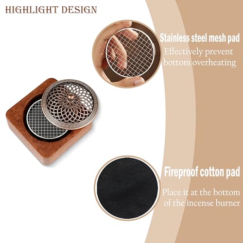 Acacia Wood Incense Burner for Cones & Coils, with Sticks Holder - 3-in-1, Zen Meditation Yoga Home Room Decor