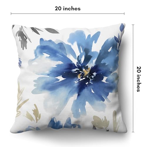 Americanflat 20x20 Throw Pillow with Sewn-in Insert - All-in-One Decorative Pillows - No Cover Needed - Soft and Durable Cushion for Bed or Sofa - Polyester - White and Indigo