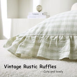 2 Pack Pile Green White Plaid Ruffle Gingham Throw Pillow Covers, 100% Washed Cotton Checkered Farmhouse Decorative Pillow Shams for Bed/Sofa - 18‘’x18''