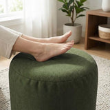 ele ELEOPTION Round Stuffed Pouf Ottoman Poufs with Foam Chunk Filling Pouf Foot Stool Storage Ottoman, 20 X 14 Floor Poufs Foot Rest for Living Room Green