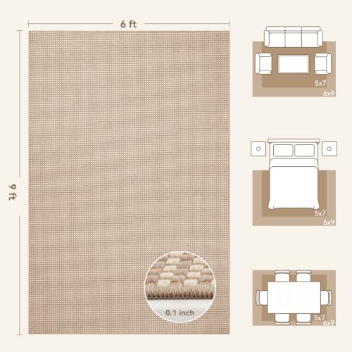 Washable Area Rugs 6x9 ft Non Slip Area Rug for Living Room Brown