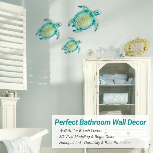 YOUIN Set of 3 Metal Sea Turtle Beach Theme Decor Wall Art Decorations for Indoor Outdoor Bathroom Garden