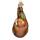 Old World Christmas Smiling Sloth Hugging Branch Glass Blown Ornament for Christmas Tree, Handcrafted Holiday Decoration, Wildlife Animal Collection