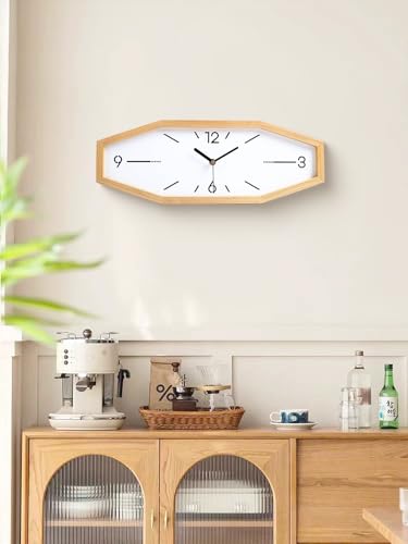 DaguyS Wooden Retro Wall Clocks, 18 Inches Square Clocks Rectangular Wall Clock Battery Operated Silent Non-Ticking, for Kitchen Living Room Office Home Desk Bedroom (Primary Color)
