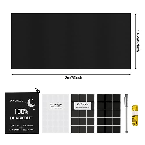 Blackout Window Cover, Upgraded Hook and Loop - Portable Shades No Residue and Longer Lasting, 100% Blackout Blinds for Window 79″ x 57″, Black Out Curtains for Bedroom and Baby Room 2m