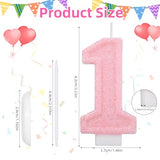 Pink Number One Birthday Candles, Romantic Cake Glitter Pink Number 1st Candles Anniversary Cake First Topper Decoration Cute Birthday Party Supplies for Wedding Anniversary Celebration Supplies (1)