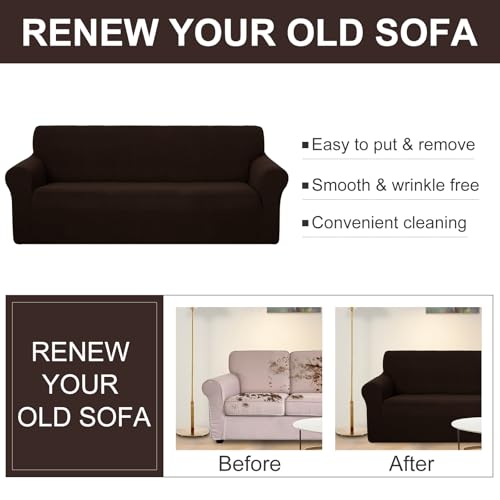 U-NICE HOME Loveseat Cover Stretch Couch Cover Sofa Slipcover, Chocolate | Furniture protector, 2 Cushion Sofa, 1-Piece Sofa cover, Washable, Pet friendly, Polyester Spandex Jacquard fabric