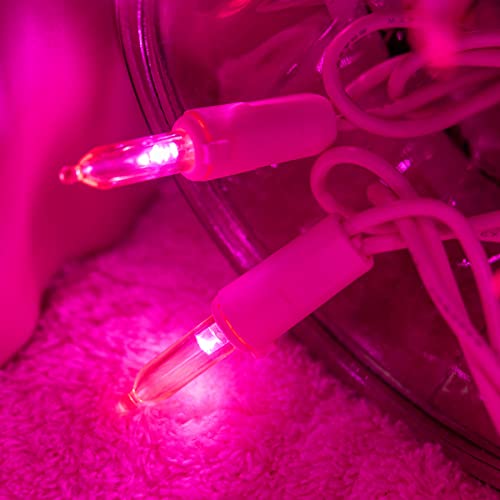 YULETIME 100 Pink LED Christmas Lights, 33 ft Pink Wire UL String Light | Stay Lit, End-to-End Connectable, UL Certified, Commercial Grade, 1-Strand 100 Lights, 4" Spacing