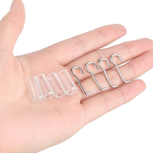 Blinds Replacement Parts, 4 Set Mini Blinds Wand Replacement with Hook Horizontal Wand Wire and Sleeve Collar for Horizontal Blind Repair Parts with 1 in Square Headrails for Window Opener Accessory
