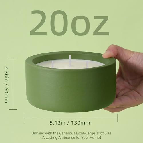 Viyffo 20oz Large Fall Decorative Candle - Eucalyptus & Rosemary, 3 Wick Non Toxic Soy Candle for Women & Men, Matte Green Ceramic Jar, Luxury Home Fragrance, Elegant Room Decor & Premium Holiday Gift