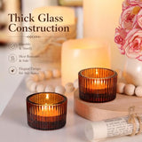 12 Pcs Amber Tealight Candle Holder Glass Votive Candle Holder| 2" x 1.4" Small Votive Candle Holders for Fall Halloween Thanksgiving Christmas Wedding Decor Table Centerpiece Party Supplies