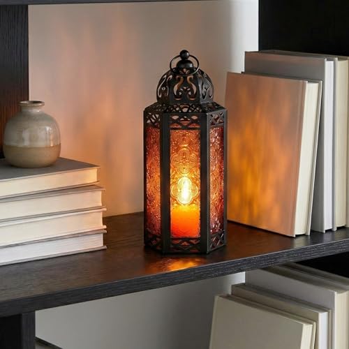Vela Lanterns Decorative Indoor Moroccan Candle Holder, Amber, M