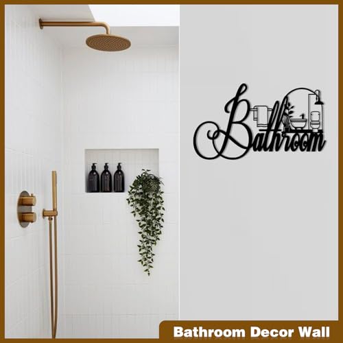 Black Metal Bathroom Wall Decor, Farmhouse Funny Bathroom Sign for Modern Home Hanging Decorations, Metal Bath Art （15 X 8.6in）