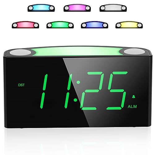 Digital Alarm Clock for Bedroom - 7 Color Night Light, USB and Type-C Charger,7.5" Large Number Screen & Dimmer,12/24H,Battery Backup,Easy Loud Electric Alarm Clock for Heavy Sleeper,Boy&Girl Kid Teen