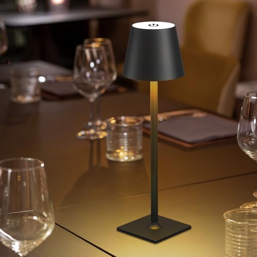 Cordless Table Lamp Rechargeable Lamps: 6000mAh Battery Operated Table Lamp Outdoor Waterproof, Touch Control, Portable Wireless Desk Lamp for Dinner/Bedroom/Restaurant(Black 2 Pack)