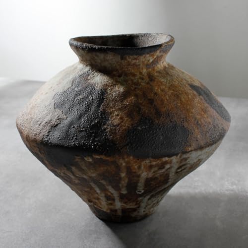 Rusty Ceramic Vase, Wabi Sabi Decorative Pottery Flower Vase for Centerpieces, Table, Living Room, Bedroom, Bathroom, Retro Country Farmhouse Decor