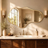 Dorlicecass Irregular Wall Mirror - Wall Mirrors Decorative 22"x 36" Asymmetrical Abstract Mirror Aviation Aluminum Alloy Frame Unique for Bathroom, Bedroom, Living Room, Cloakroom, Entryway Gold