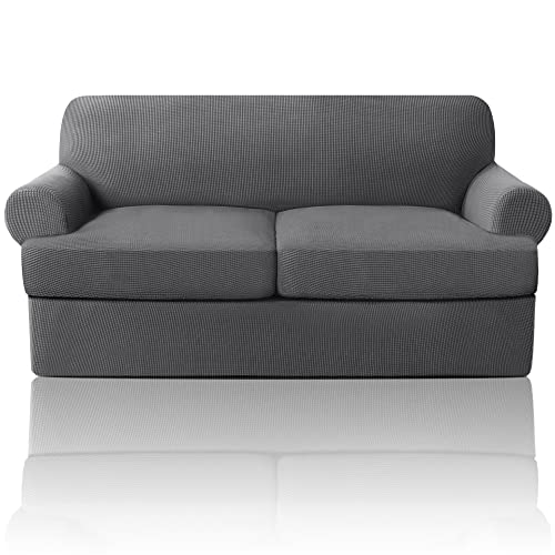 PrinceDeco Stretch Loveseat Sofa Cover Bundle T Cushion Loveseat Slipcover, Gray