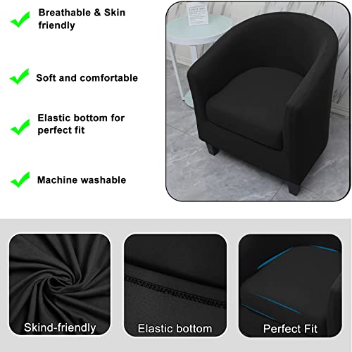 WOMACO 2 Pieces Club Chair Slipcover Printed Stretch Armchair Tub Round Barrel Swivel Chair Covers withc Cushion Cover Elastic Bottom Sofa Furniture Protector for Tullsta (1, Black)