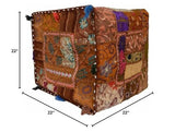 22" Indian Ethnic Cotton Ottoman Vintage Embroidered Patchwork Square Pouf