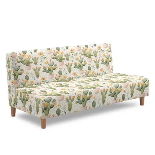 Cactus Print Easy-Going Futon Cover, Dual Couch Cover, Stretch Armless Sofa Cover, Leakproof Furniture Protector for Kids, Pets, Dog and Cat