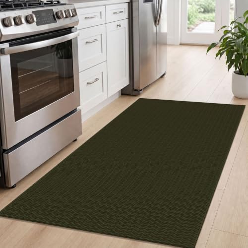 KOZYFLY 3x5 Washable Area Rug, Woven Entryway Rug, Sage Green/Taupe