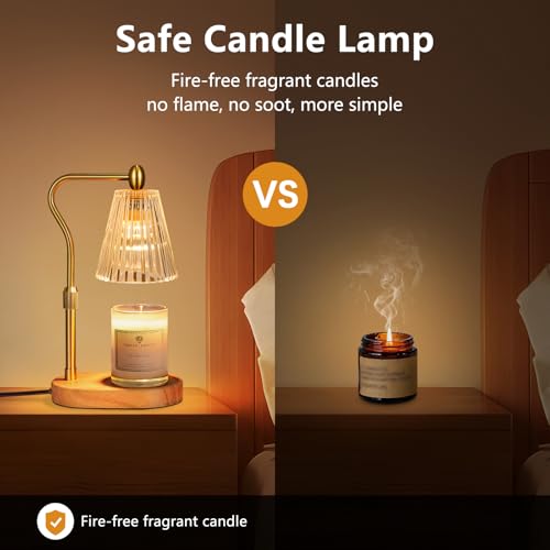 Engpure Candle Warmer Lamp - Candle Warmer Lamp with Timer and Dimmer Adjustable Height,Electric Wax Melt Warmer with 2 Bulbs for Scented Jar Candles Home Decor Mother's Day Gifts, Amber