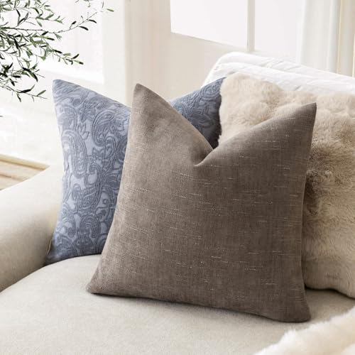 Foindtower Pack of 2 Soft Textured Throw Decorative Pillow Covers Square Accent Solid Cushion Cover Cozy Farmhouse Pillow Case with Zipper for Couch Sofa Bedroom Living Room 20x20 Inch, Taupe