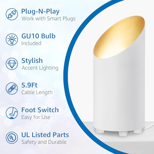 SUNVIE 2 Pack Uplighting Indoor Floor Can Light, 5W Up Lights with 2700K LED GU10 Bulbs, Uplights Floor Spot Lights Indoor for Home Accent Lighting, 5.9 FT Plug Cord & Foot Switch