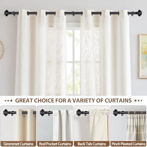 KAMANINA Black Curtain Rods for Windows 72 to 144 Inches (6-12ft) Long Heavy Duty Curtain Rods, 7/8 Inch Adjustable Decorative Drapery Rods Set with Modern Finials
