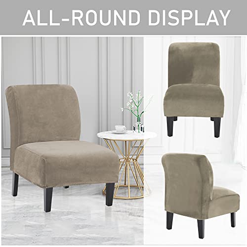 Armless Accent Chair Slipcovers, Thick Velvet Slipper Accent Chair Covers for Living Room/Hotel Oversized Big Chairs, Removable Furniture Protector with Elastic Bottom, Machine Washable (Taupe)