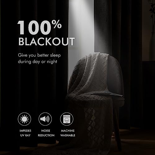 MIULEE 100% Blackout Linen Textured Curtains for Bedroom Solid Thermal Insulated Natural Beige Grommet Room Darkening Curtains & Drapes Luxury Decor for Living Room 52 x 84 Inch (2 Panels)