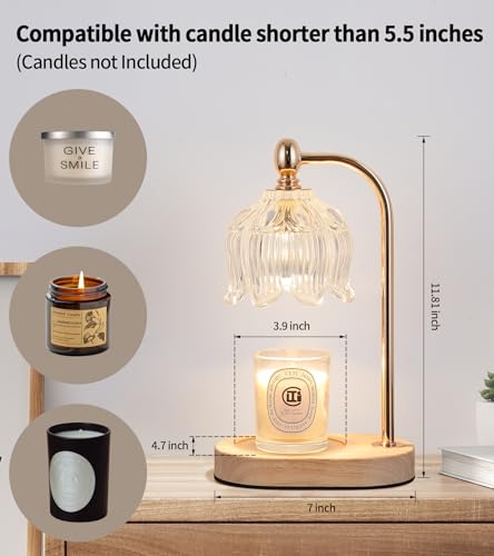 MEIXISUE Candle Warmer Lamp with Timer and Dimmer,Electric Gold Light Gifts for Women Melt Wax Warmer Lamp with 2 Bulbs for Candle Jars House Warming New Home Decor Bedroom